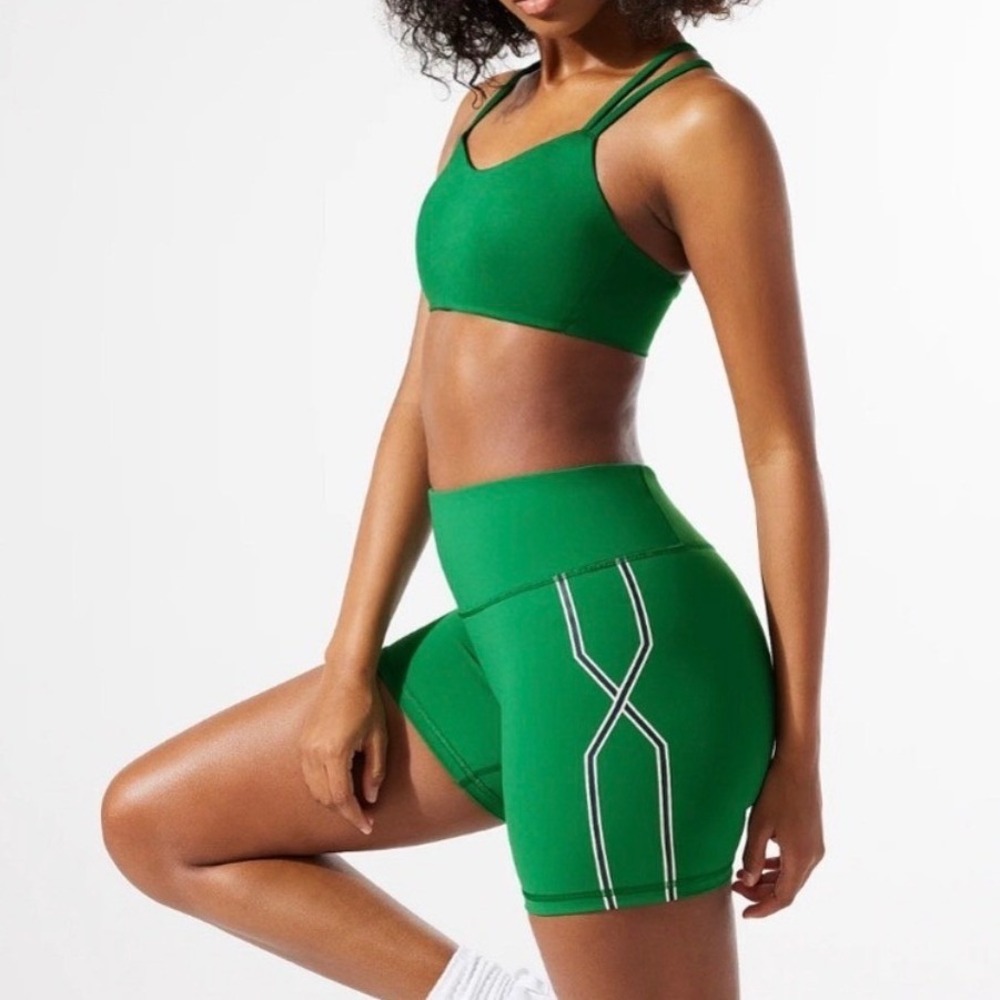 Savage X‎ Fenty Sport Womens Green High Waisted Side Stripe Booty Shorts Size 2X